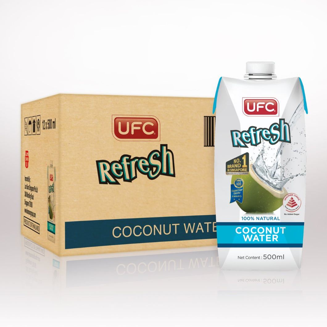 UFC Refresh Coconut Water 500ml x 24 Packs (2 Cartons of 12 Packs)